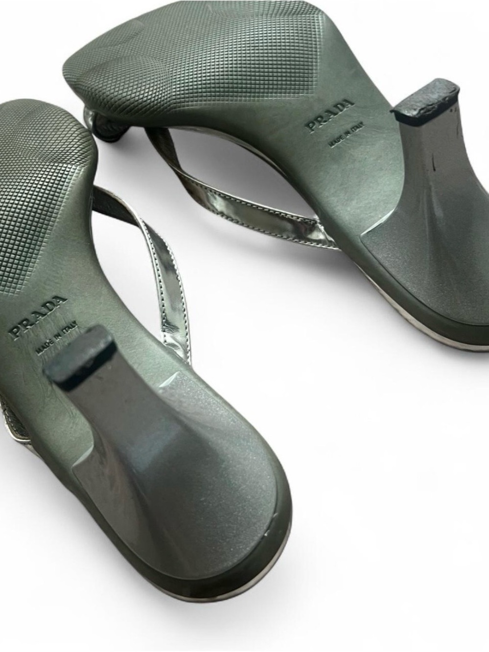 Prada Silver Chrome/Metallic Leather Sandals/Kitten Heels - Picture 7 of 8
